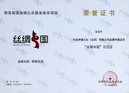 《“絲綢中國”示范店》榮譽(yù)證書